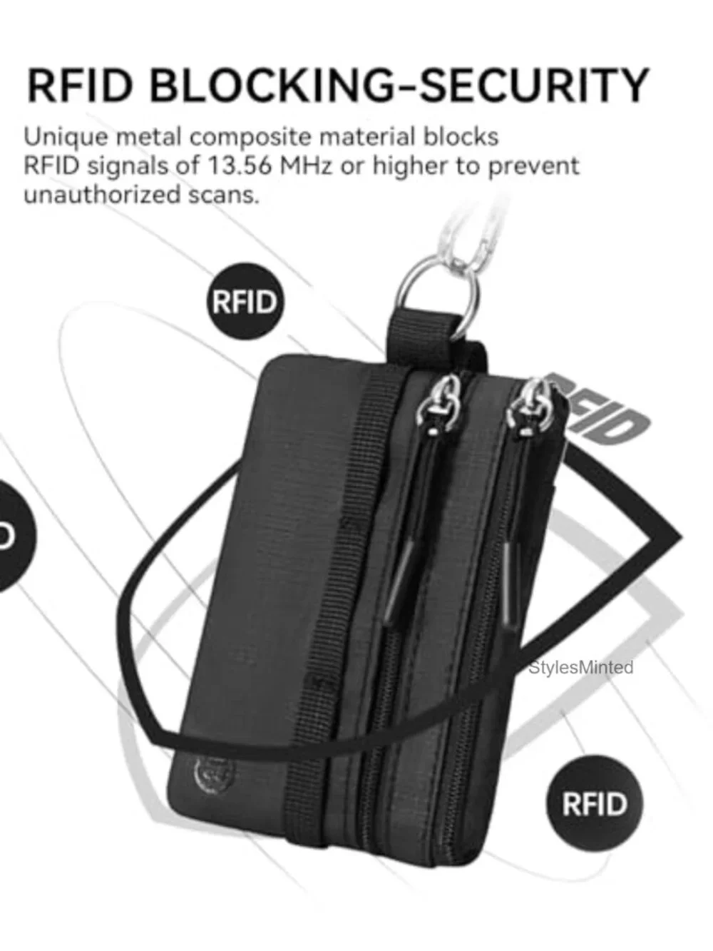 RFID Blocking Minimalist Zip ID Case Wallet with Lanyard Keychain Water